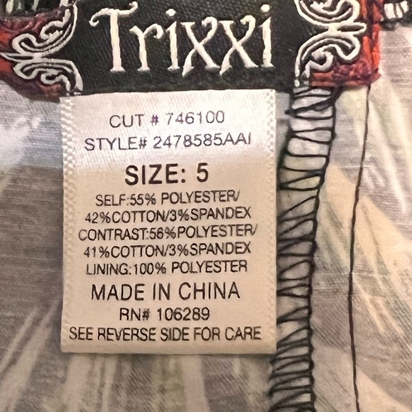 Trixxi Strapless Mini Dress Peacock Feather Print Pockets Zipper Back Size 5 - Picture 9 of 9